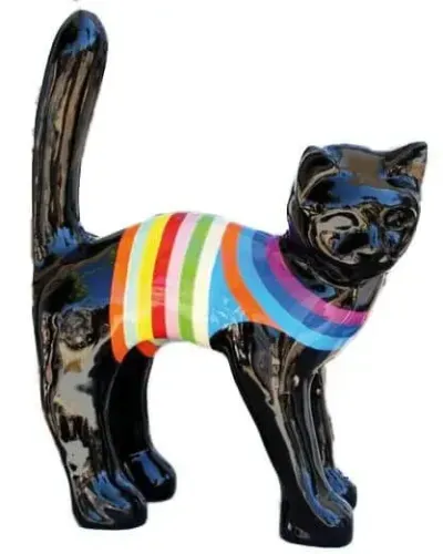 Statue Et Sculpture Decorative En Resine D Un Chat Raye Multicolore Couleur Noir Ral 9005 Deco Et Artisanat