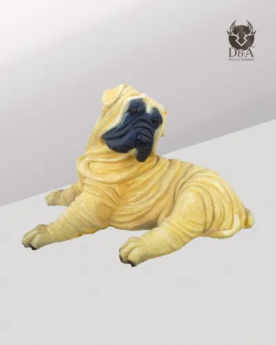 Tiere | Realistische sitzende Shar-Pei-Statue aus Kunstharz