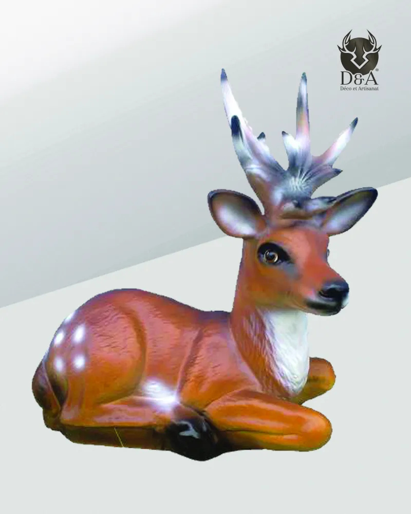 Realistic reclining fawn resin statue