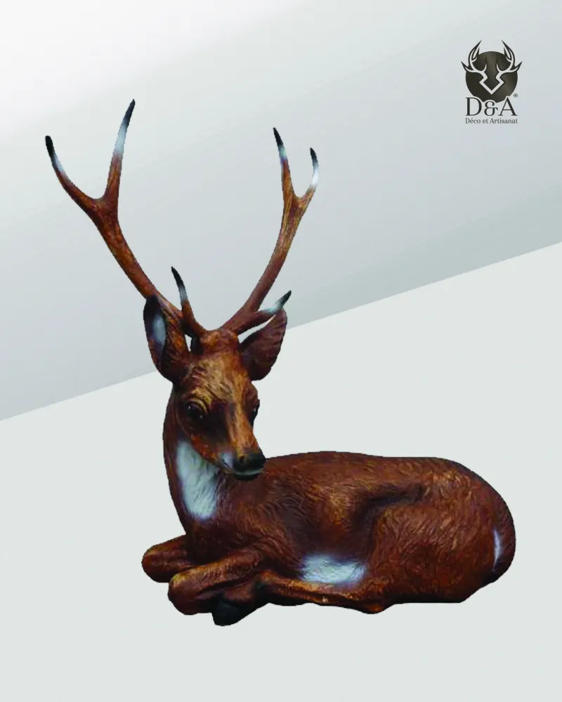 Realistic reclining deer resin statue
