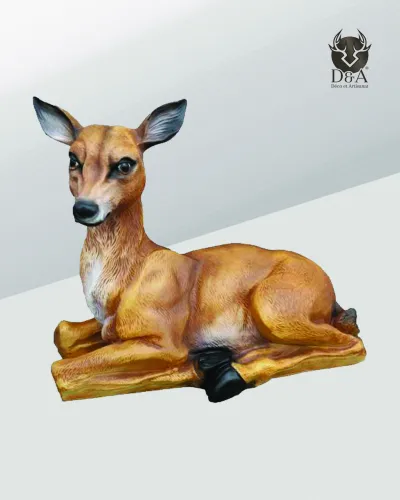 Realistic reclining deer resin statue