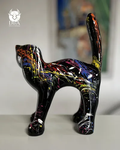 Statua decorativa in resina e scultura di un gatto colorato