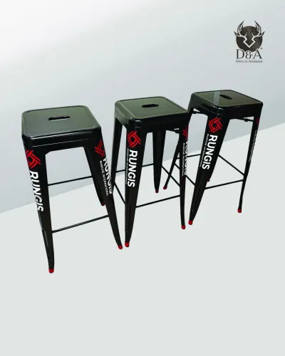 Logoed stool, industrial decor