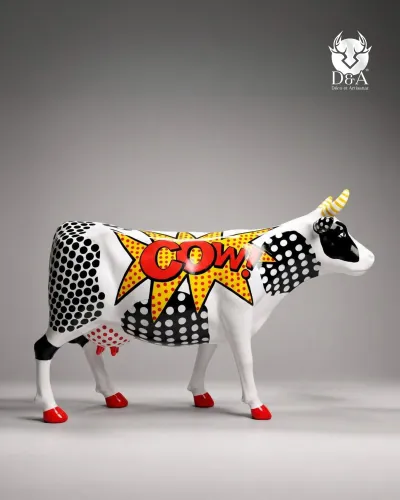 Umetniška krava v naravni velikosti, dizajn pop art stripa