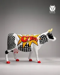Vaca artística em tamanho real, design de quadrinhos Pop Art