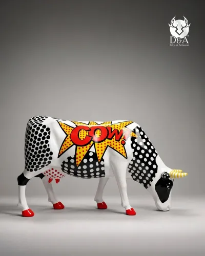 Umetniška krava v naravni velikosti, dizajn pop art stripa