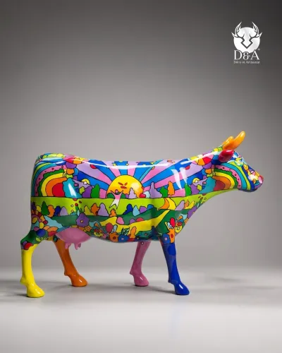 Levensgrote koe van hars - Psychedelische pop & kleurrijke sculptuur