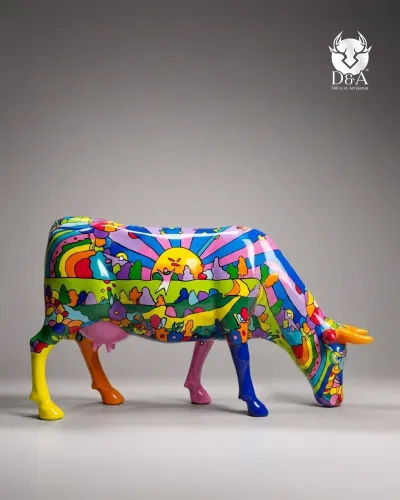 Levensgrote koe van hars - Psychedelische pop & kleurrijke sculptuur