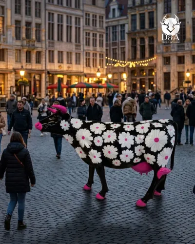Tiere | Schwarze Kuh mit weißen Blumen für Ihre Außendekoration