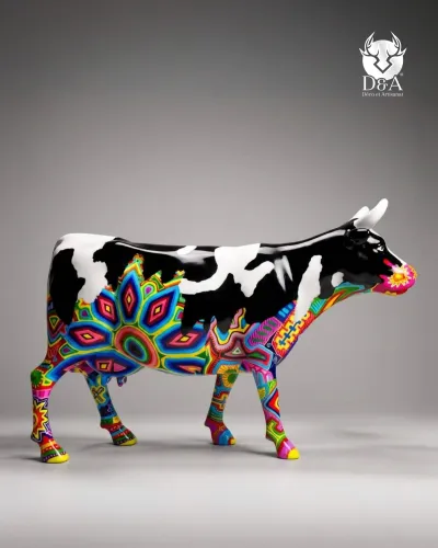 Mucca Mandala a grandezza naturale in resina di fibra di vetro – Scultura di design