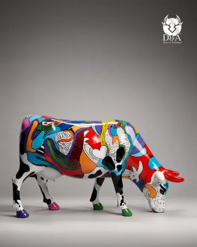 Life-size Pop Art Patchwork Cow in Resin – Designer Sculpture