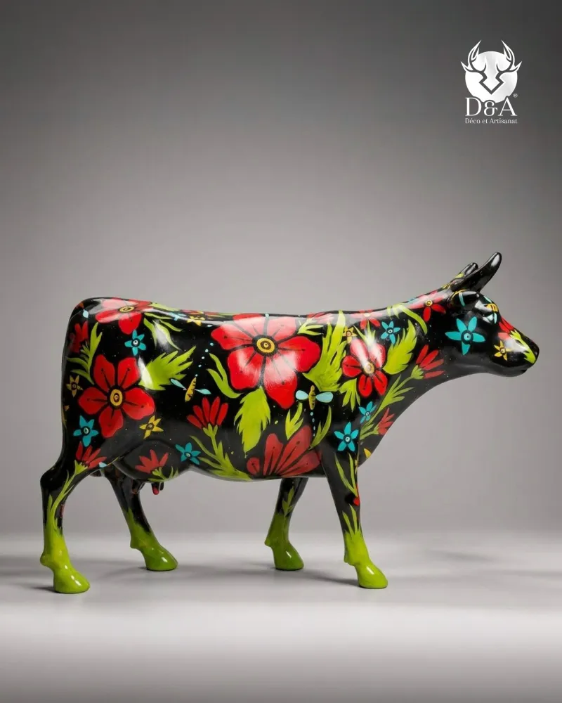 Life-size Floral Pop Art Cow in Resin – Designer Sculpture