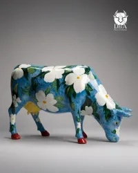 Mucca floreale in resina a grandezza naturale – Scultura di arte popolare – Corniolo