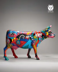 Levensgrote Pop Art Graffiti Koe van hars – Designer Sculptuur