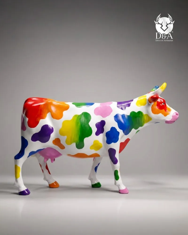 Life-size resin rainbow cow – Pop Art sculpture