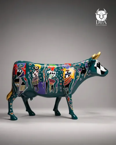 Levensgrote Tribal Pop Cow van hars – Straatkunstsculptuur