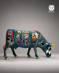 Vaca Tribal Pop em resina em tamanho real – Escultura de Arte Urbana