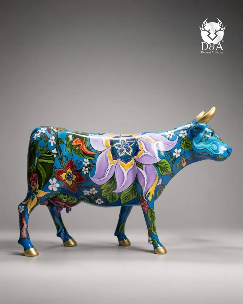 Vaca floral de tamaño natural en resina – Escultura de arte pop