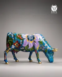 Levensgrote bloemenkoe van hars – Pop Art sculptuur