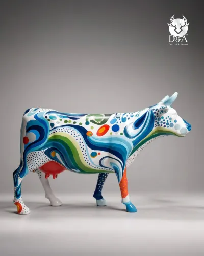 Vaca psicodélica de resina de tamaño natural – Arte pop de los años 70