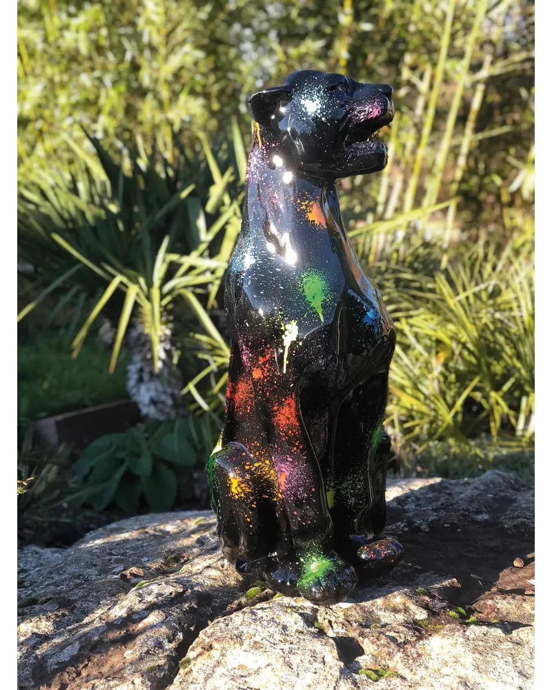 Panthère SPLASH noire en résine, résistant au gel, à la pluie et aux UV du soleil. Panthère SPLASH noire en résine, résistant au gel, à la pluie et aux UV du soleil.