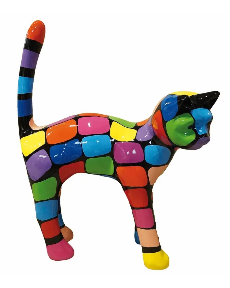 Grand Chat TACHES MULTICOLORE en résine noir résistant aux UV et intempéries. Grand Chat TACHES MULTICOLORE en résine noir résistant aux UV et intempéries.