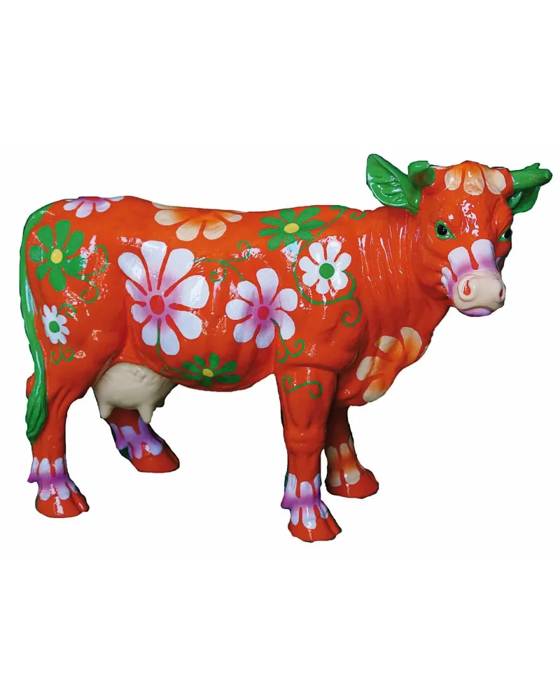 Vache Fleurs en résine polyester résistant au gel et à la pluie Vache Fleurs en résine polyester résistant au gel et à la pluie