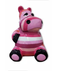 Nijlpaard zittend L GESTREEPT roze