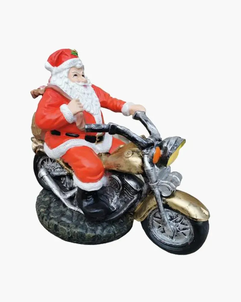 Père Noël à moto en résine polyester résistant au gel, pluie et au