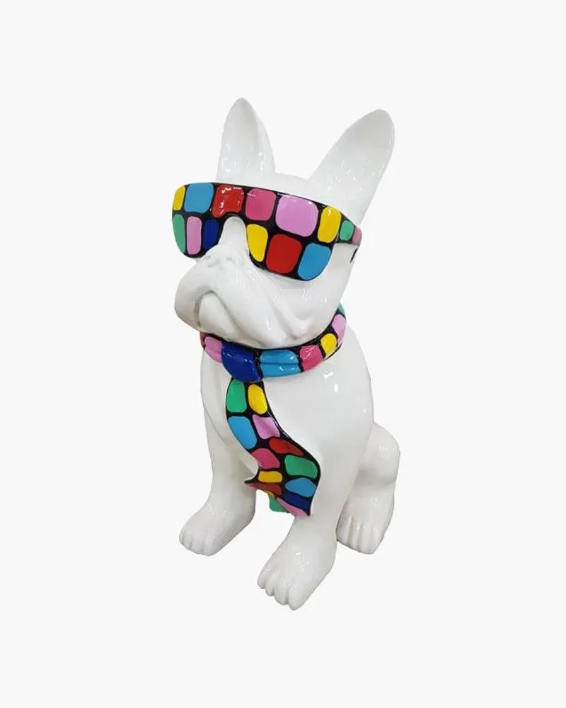 Bouledogue à lunettes et cravate MULTICOLORE XXL en résine polyester résistant au gel, pluie et au soleil. Déco et Artisanat - 1 Bouledogue à lunettes et cravate MULTICOLORE XXL en résine polyester résistant au gel, pluie et au soleil. Déco et Artisanat - 1