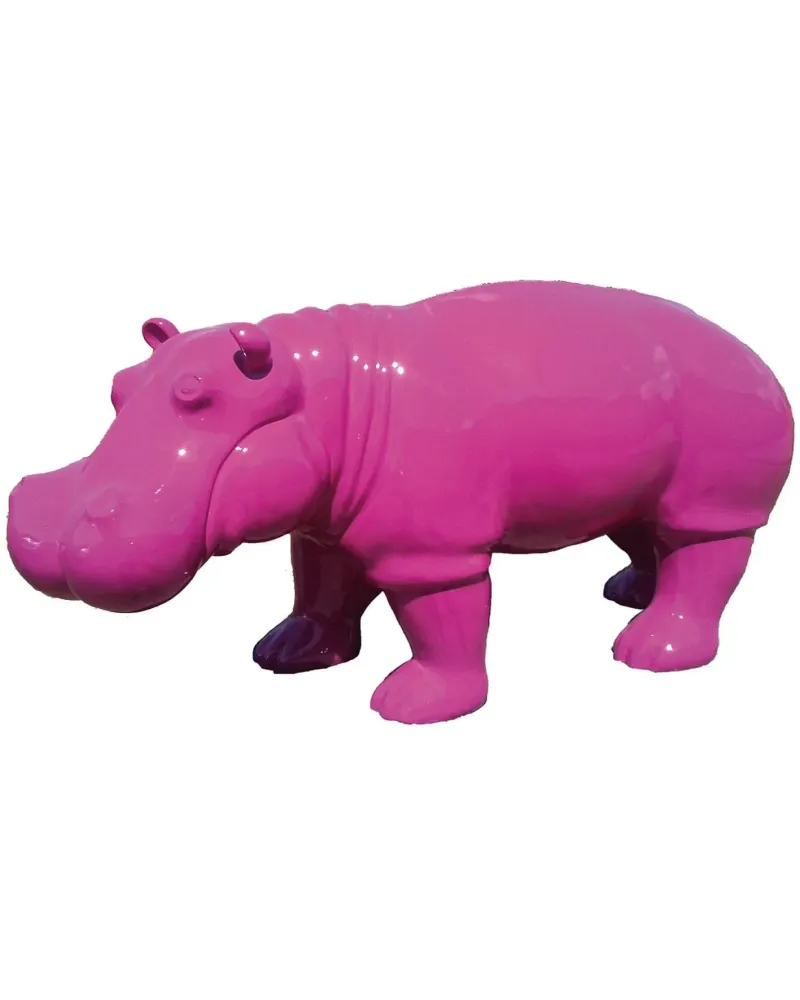 Statue d'un Hippopotame fuchsia en résine polyester résistant au gel, à la pluie et aux UV du soleil. Statue d'un Hippopotame fuchsia en résine polyester résistant au gel, à la pluie et aux UV du soleil.